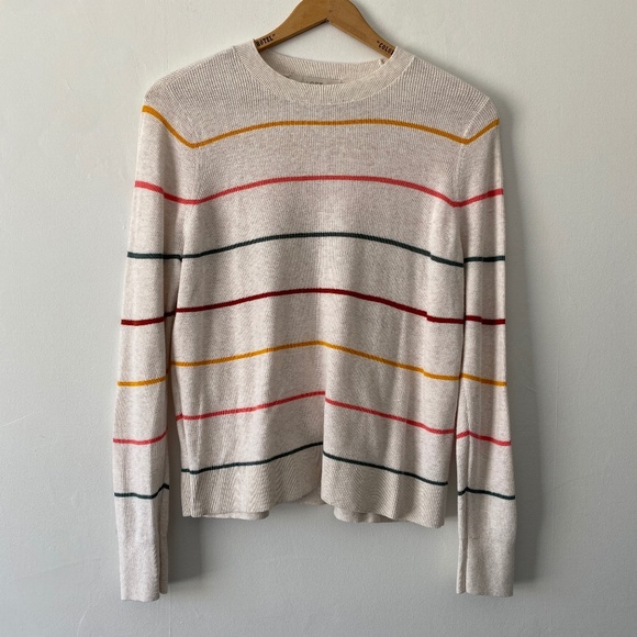 LOFT Sweaters - Loft L Cream Multi Color Stripes Lightweight Sweater Long Sleeve EUC